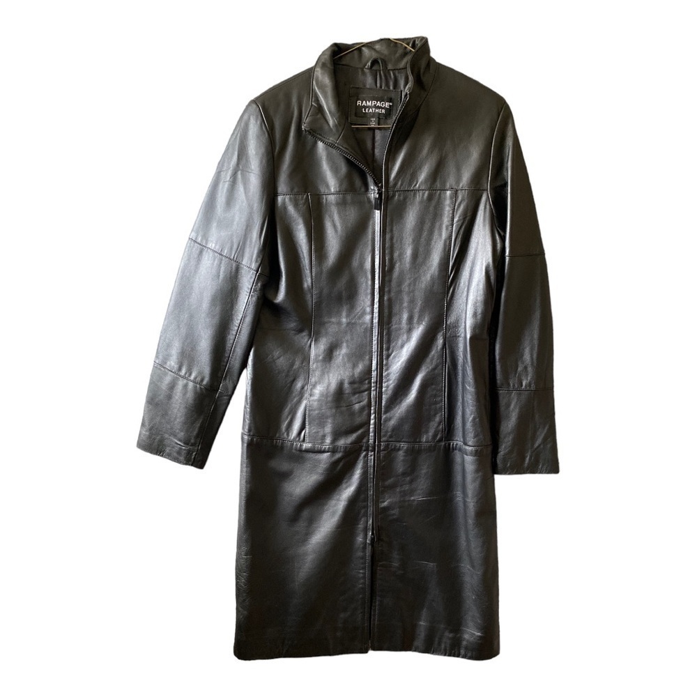 Women’s Black Genuine Leather full length Coat Size M in Excellent Used …